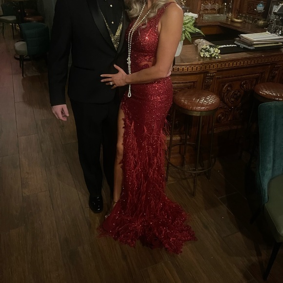 Portia and Scarlett red sequin feather gown - Picture 6 of 6